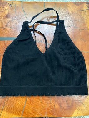 Essentials Black Ribbed Halter Crop Top